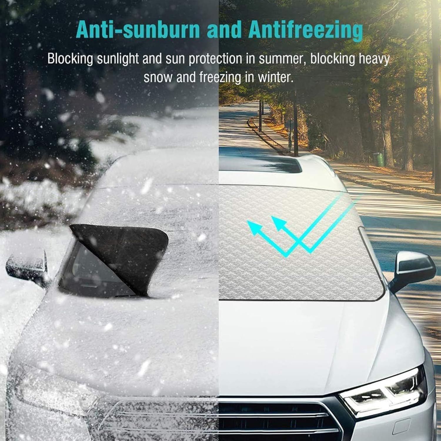 Produktbild von Auto Winter Frontscheibenabdeckung Für V-W Passat B8 2015-2022, Frontscheibe Schnee Frost EIS Abdeckung FüR Winter Sonnenschutz,148 * 116CM