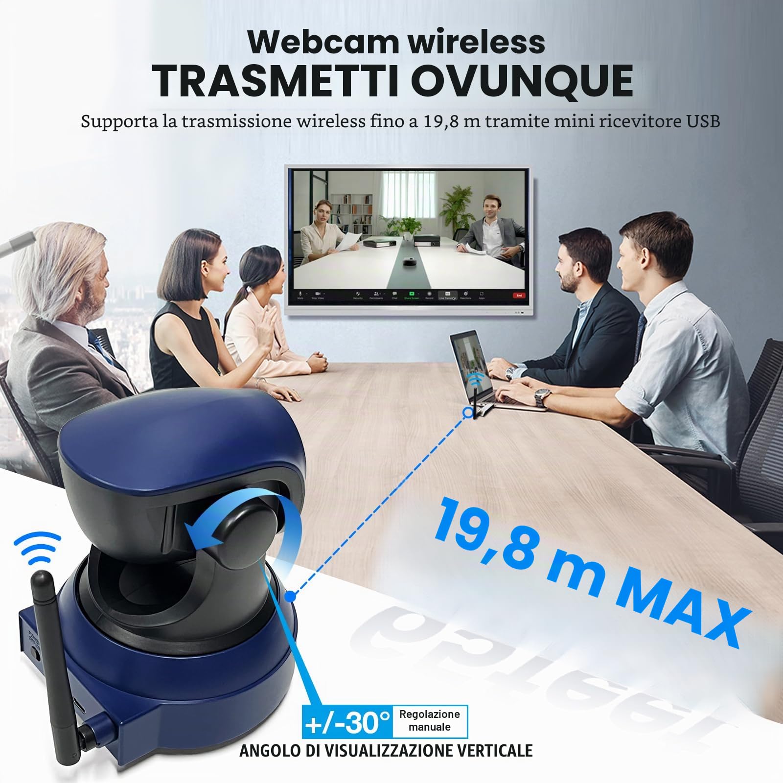 Gsou Webcam wireless, videocamera HD 1080P per videochiamate e streaming Plug and Play, telecamera regolabile per PC, Mac/Laptop/Macbook, funziona con zoom, Skype, team (con supporto per treppiede)