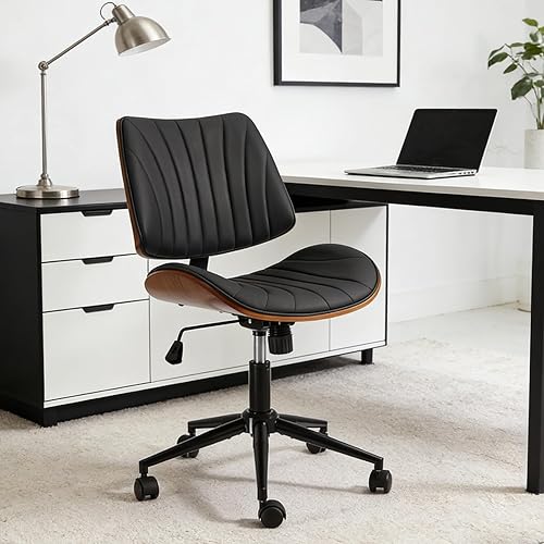 EROMMY Silla de escritorio de oficina sin brazos, con respaldo de madera, silla de escritorio de oficina pequeña, sin brazos, altura ajustable,