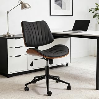 EROMMY Armless Office Desk Chair,Wooden Back Small Office Desk Chair No Arms Adjustable Height Modern Armless Chairs with Swivel Wheels for Small Spaces, Black - Amazon product rated Grade B
