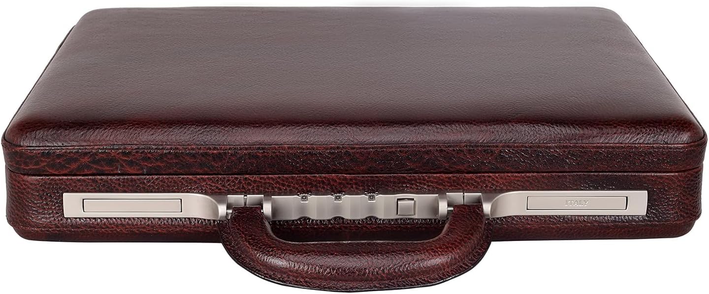 Da leather villa Full Grain Leather Briefcase Attache Case For Unisex Size L17 * W3 * H12 Inches Expandable Briefcase Bag