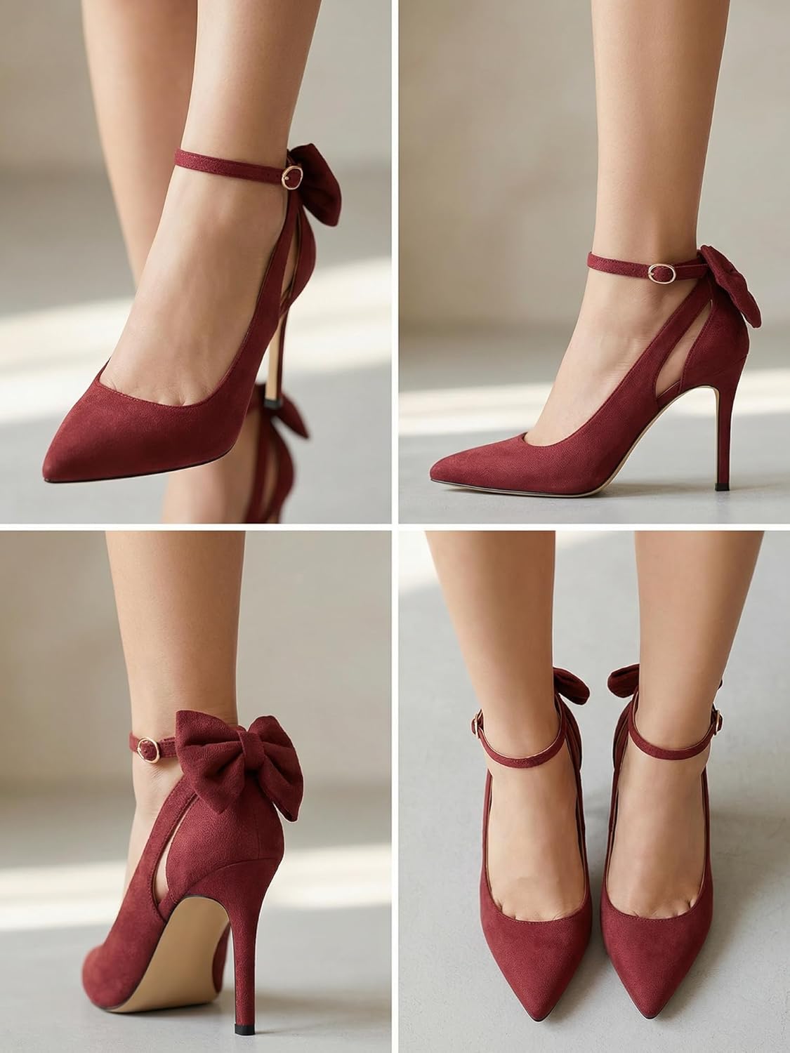 Women's Pointed Toe High Heels Ankle Strap Bow Tie Pumps Wedding Party Dress Shoes - Image 5