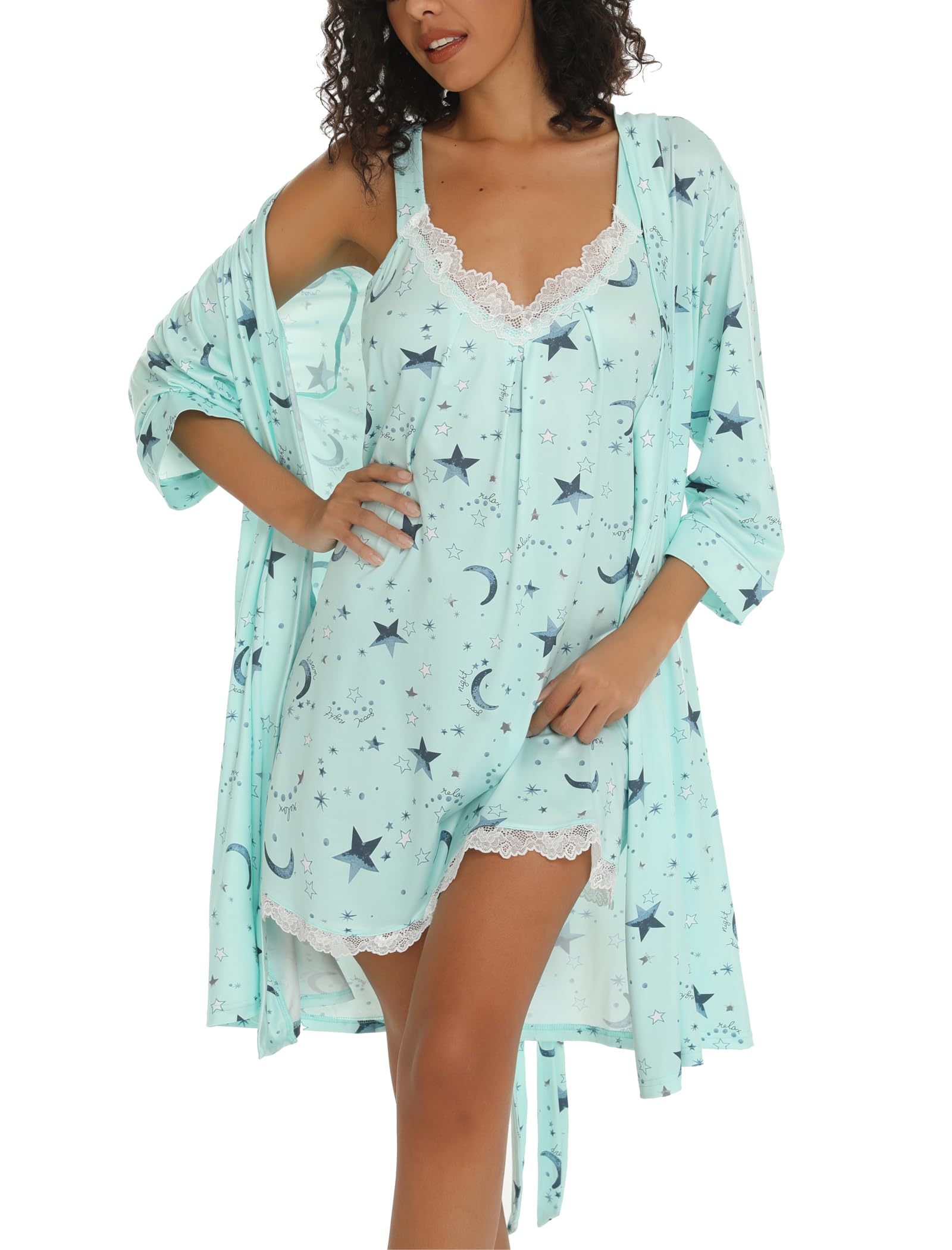 ENJOYNIGHT Women's Robe Set Sexy V-Neck Camisole Lingerie Nightgown