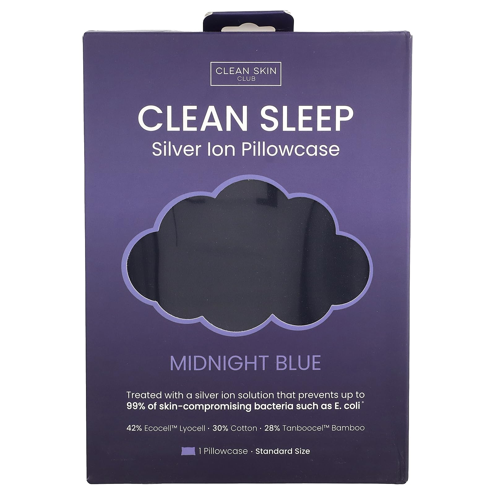 Clean Sleep, Silver Ion Pillowcase, Midnight Blue, 1 Count, Clean Skin Club