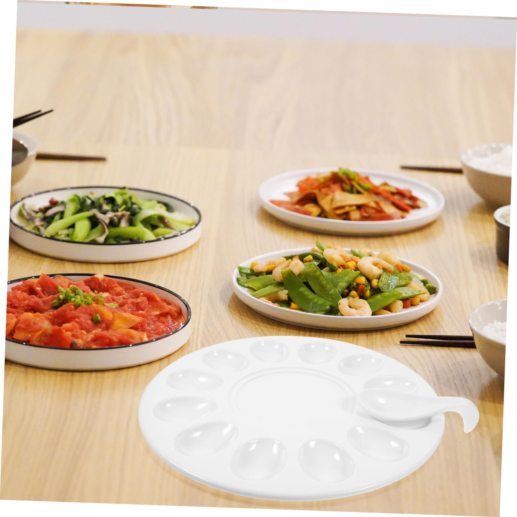 BRIGHTFUFU 1 Set Shrimp Slider Tray Deviled Egg Holder Round Egg Plate Oyster Serving Trays Egg Plate for Deviled Eggs Egg Platter Dessert Plate Oval Egg Plate Egg Tray White Melamine