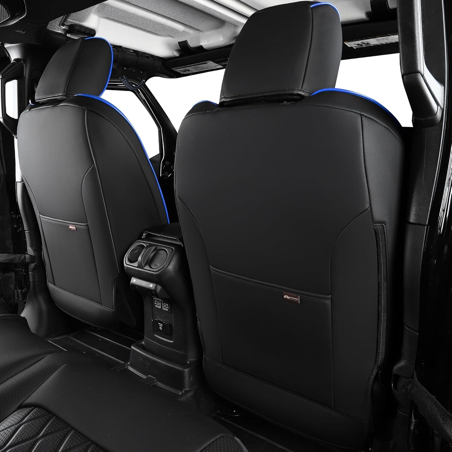 Coverado Seat Covers 4 Door for Jeep Wrangler, 2PCS Leather Car Seat Cover for Jeep Wrangler Vehicle Accessories Custom Fit for 2018-2024 Jeep Wrangler Seat Covers 2-Door/4-Door(Blue)