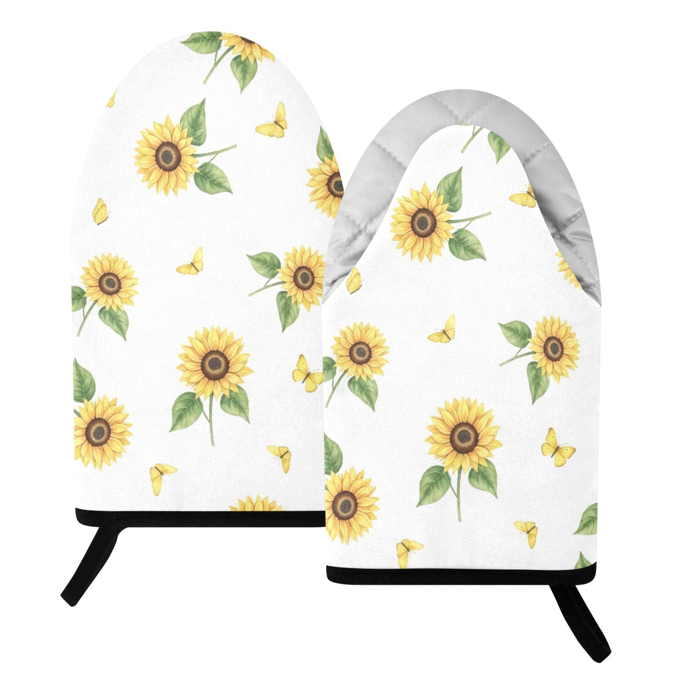 Fuauuyl Oven Mitts Heat Resistant Kitchen Gloves, Sunflowers Classic Oven Gloves with Hanging Loop for Baking BBQ Cooking Grilling, 1 Pair, 9.5 in