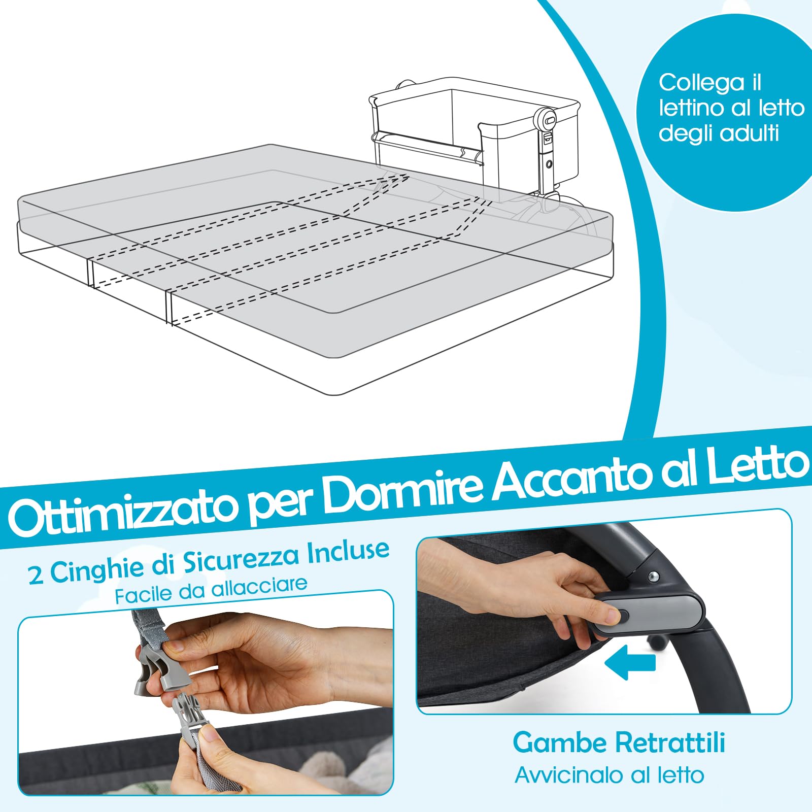 COSTWAY Culla Neonato, Culla Co-Sleeper Regolabile in Altezza a 7 Livelli, Ruote Bloccabili, Cesto Portaoggetti, Materasso e Baldacchino, Lettino Portatile e Pieghevole per Neonati 0-6 Mesi (Grigio)