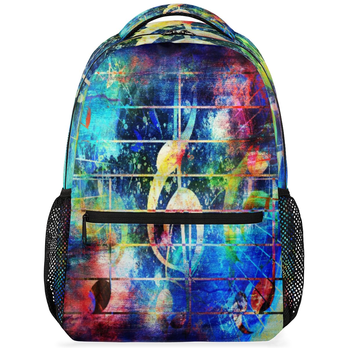 Abstrakter bunter Noten-Rucksack für Jungen, Mädchen, Männer, Frauen, Musiknoten-Rucksack, Schule, Büchertasche, Wandern, Reisen, Laptop, lässiger Tagesrucksack, farbig, Medium