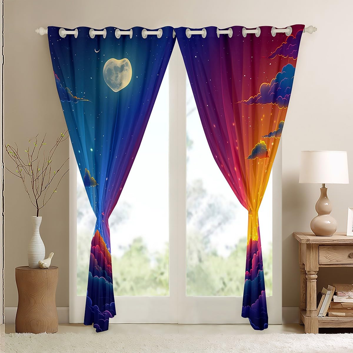 Homemissing Galaxy Clouds Window Treatments Colorful Rainbow Curtains for Kids Boys Girls Glitter Star Window Drapes Galaxy Sky Window Treatments W52*L90 - Image 4