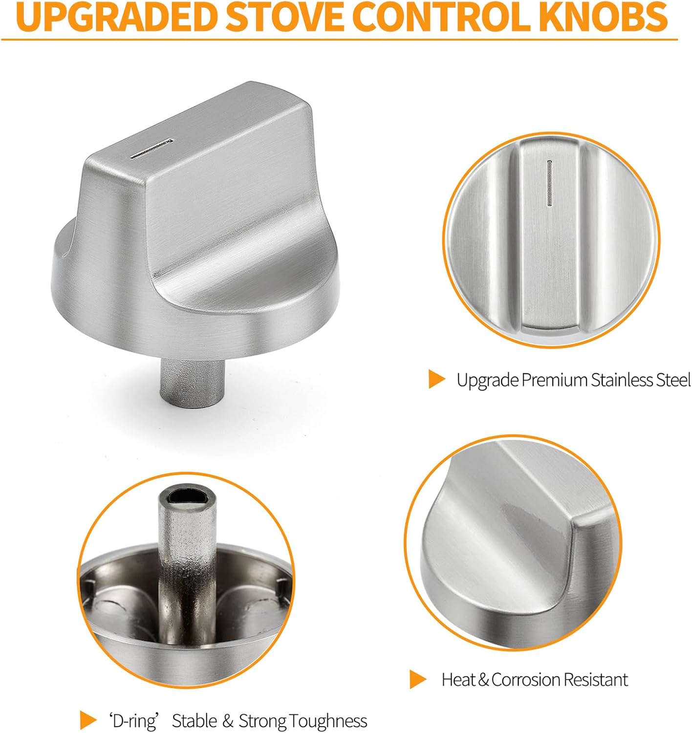 atgestore W11517334 Stove Knobs Replacement for Whirlpool Stove Parts Stainless Steel Knobs WEG745H0FS0 WEG745H0FS1 WEG515S0FS0 Whirlpool Gas Range Parts Stove Top Burner Control Knobs 4 Pcs