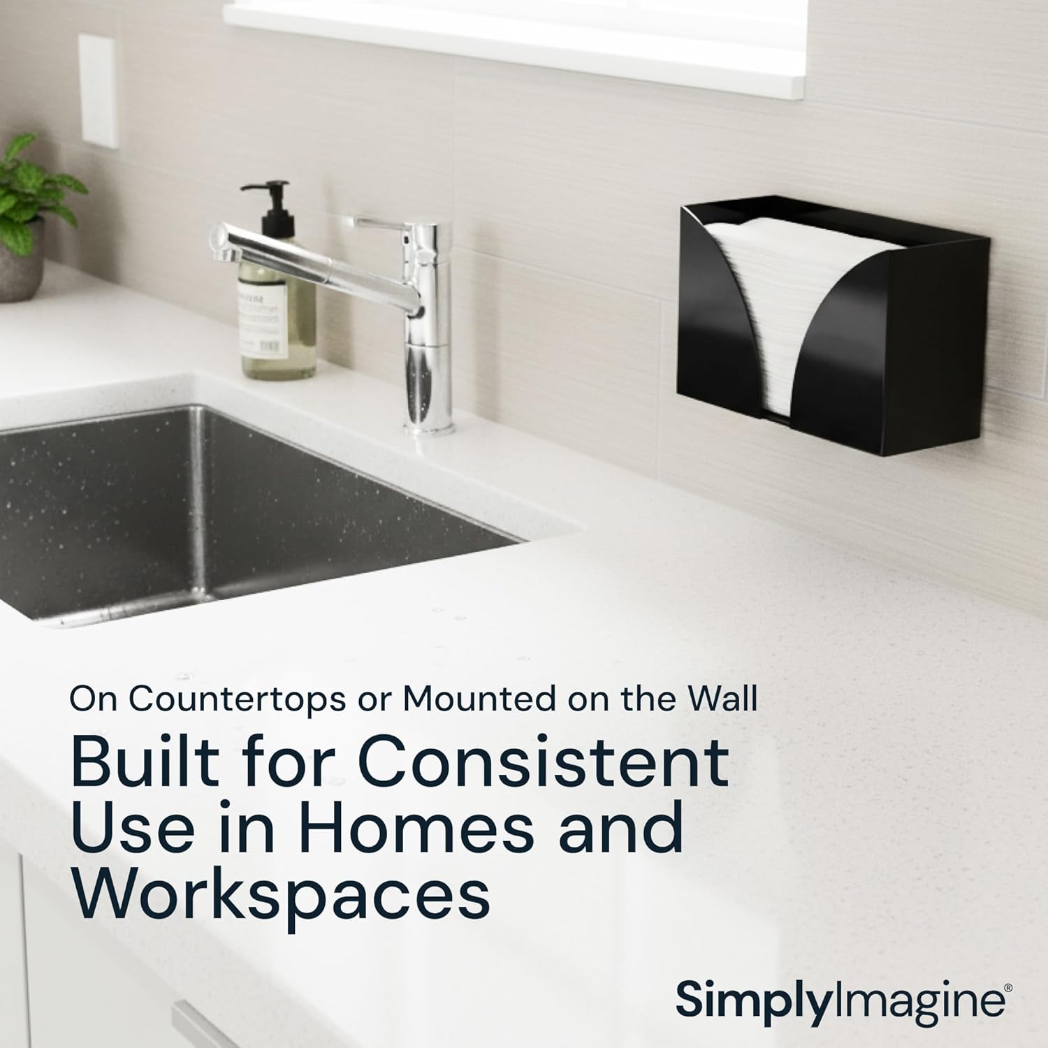 Black Paper Towel Holder Countertop Dispenser - Acrylic Rectangular Hand Towel Tray & Tissue Box Cover - Bathroom Accessories, C-Fold, Z-Fold & Multifold Napkin Organizer & Storage - Image 7