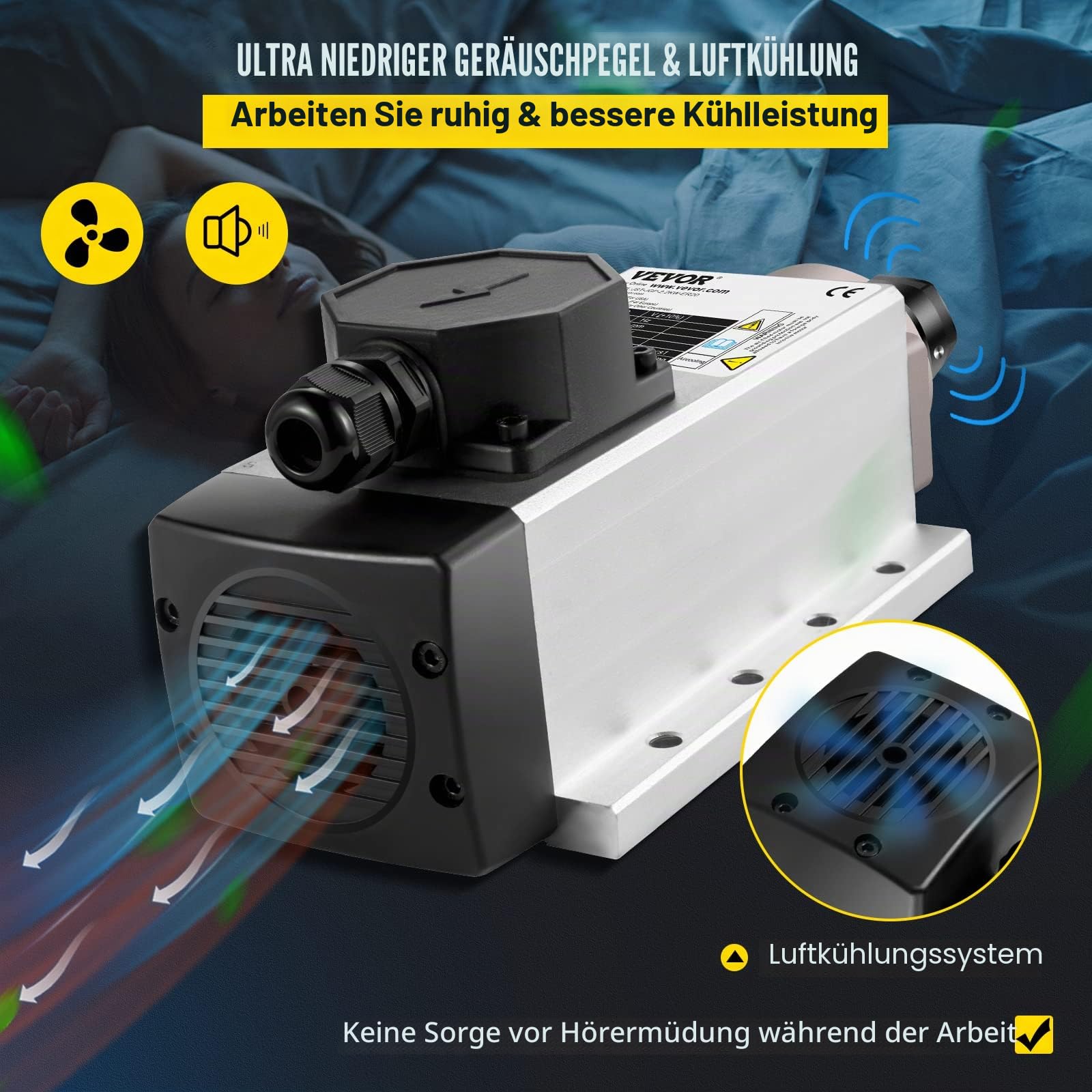 VEVOR Luftgekühlter Spindelmotor mit VFD Inverter-Set, 2,2 kW ER20 CNC Motor für Luftgekühlte Gravierspindelmotor Spindelmotor zum Schnitzen von Materialien wie Holz, Stein usw