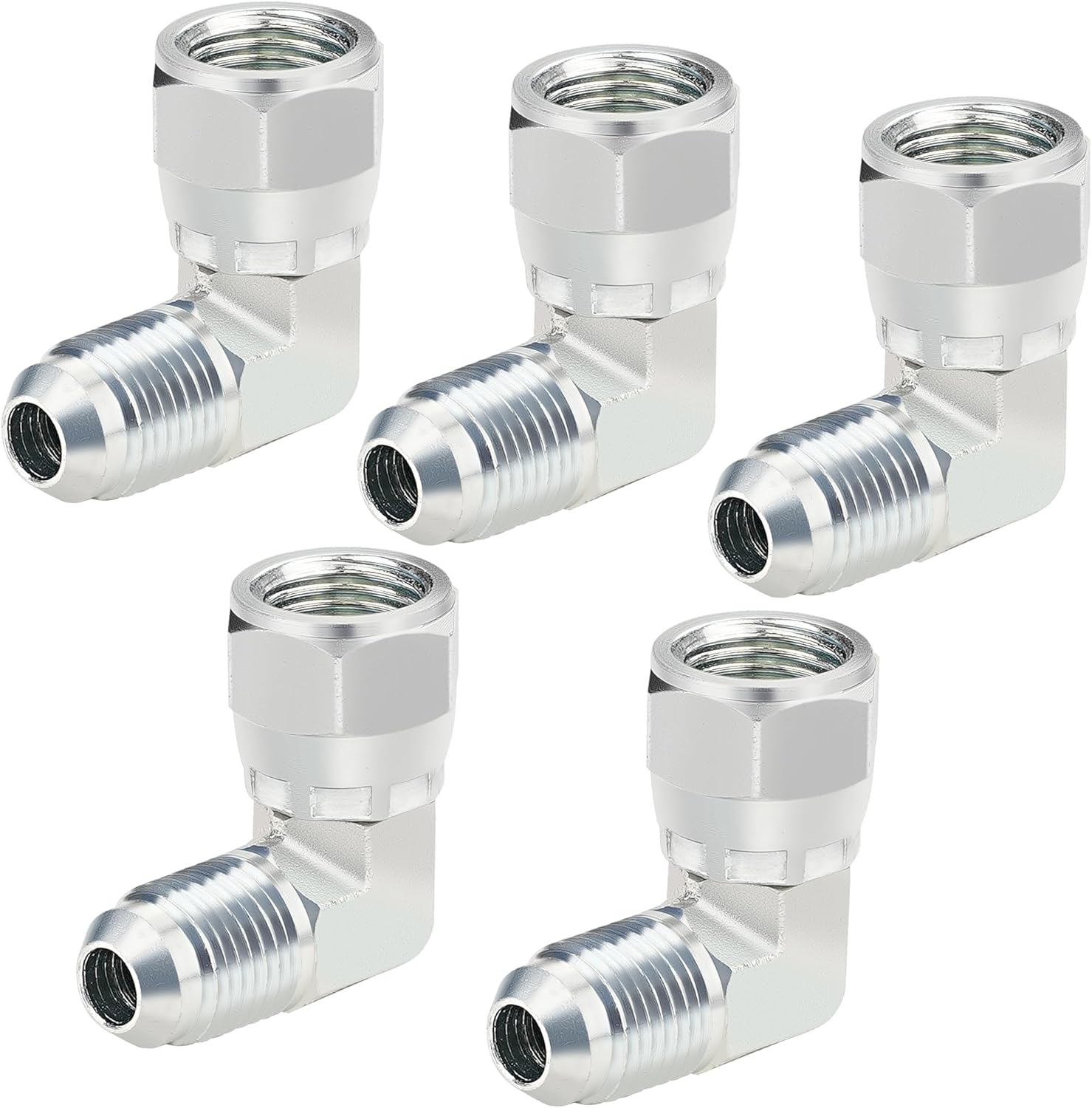 3/8’’ hydraulic fittings 90 degree, 3/8" Male JIC x 3/8" Female JIC Swivel, 5PCS
