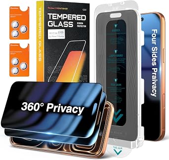 Elecshion 4 Way 360 Anti Spy for iPhone 17 Pro Max Privacy Screen Protector + Camera Lens Protector 2+2, Auto-Align Kit, 10X Military Shatterproof Anti Peep Tempered Glass Film for 17 Pro Max