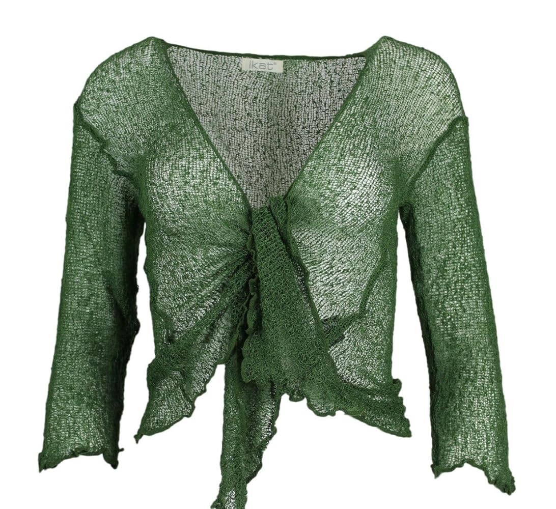 KIRAN FASHION Womens Tie Up 3/4 Sleeve Ladies Fine Knit Bolero Cropped