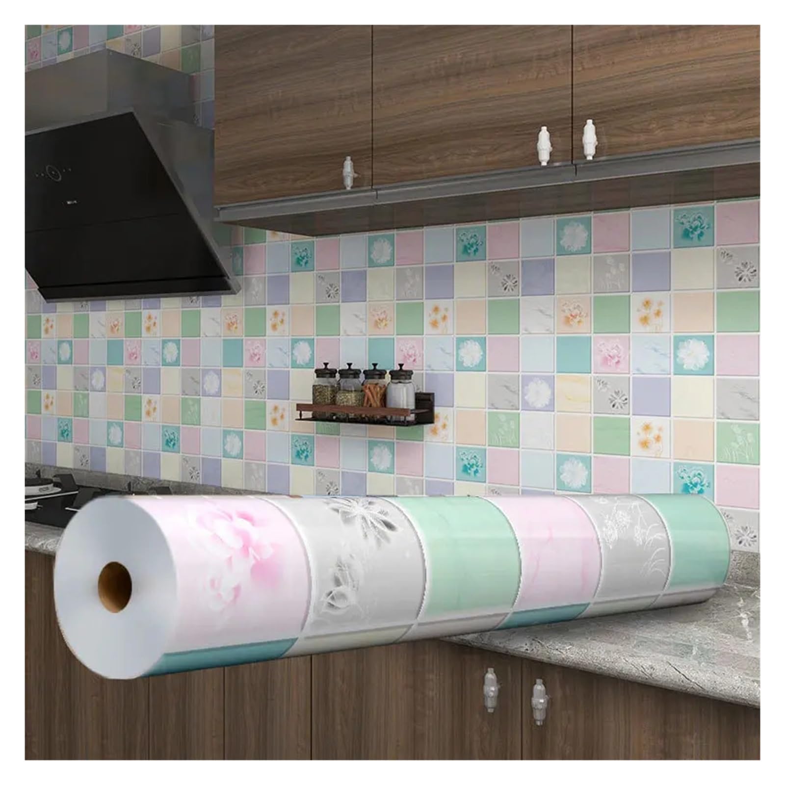 Ayztantine Self-Adhesive Wallpaper Kitchen Stove Oil-Proof Sticker Waterproof High Temperature Resistant Wallpapers Decoration(Color 16,5mx60cm)