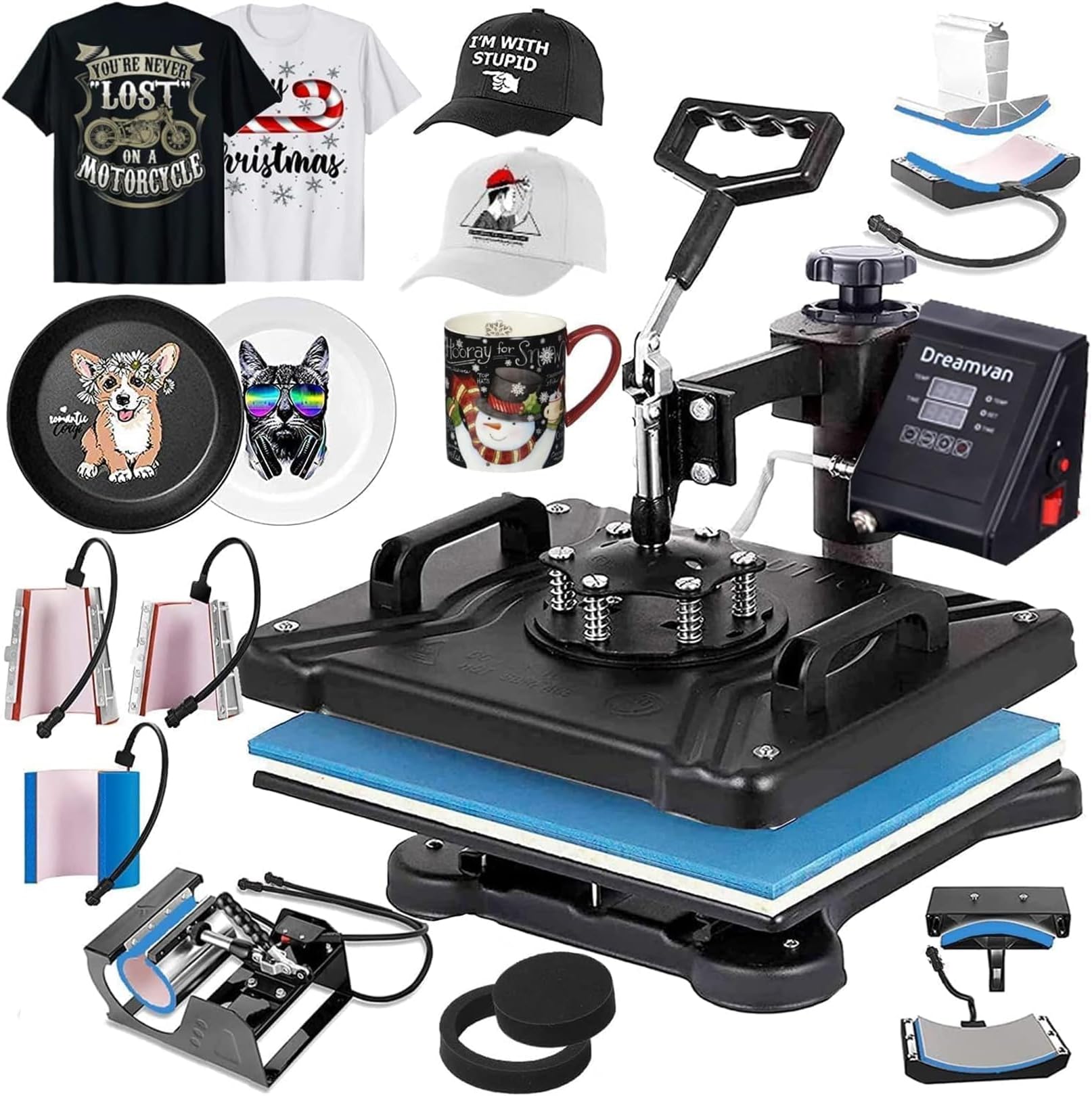 8 in 1 Heat Press Machine for t Shirts Professional Heat Transfer Machine12" X 15"Swing Away Shirt Printing Multifunctional Sublimation Machine Digital Shirt Pressing Machine for Tshirt,Hat,Mug,Plate1