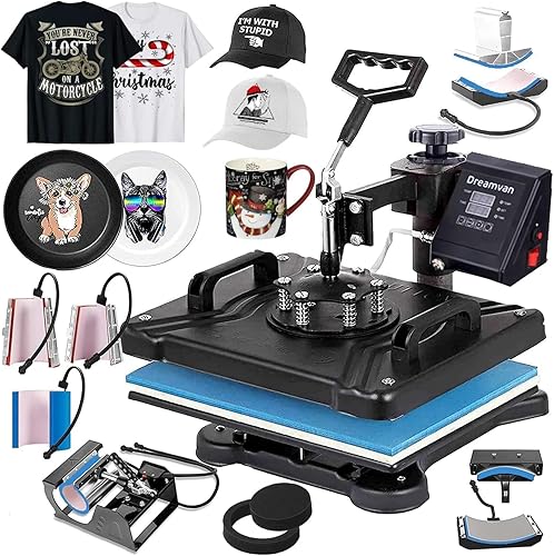 Máquina de presión de calor 8 en 1 para camisetas, máquina profesional de transferencia de calor de 12" X 15", máquina de sublimación multifuncional