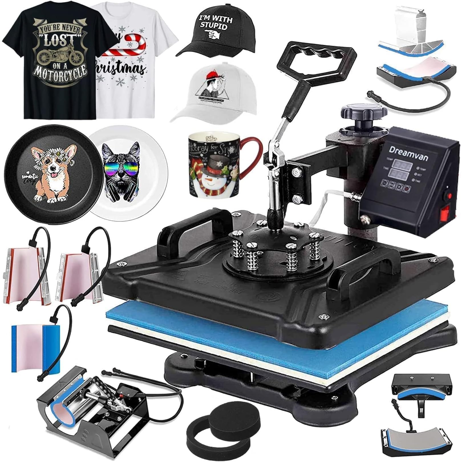 8 in 1 Heat Press Machine for t Shirts Professional Heat Transfer Machine12" X 15" Swing Away Shirt Printing Multifunctional Sublimation Machine Digital Shirt Pressing Machine for Tshirt,Hat,Mug,Plate