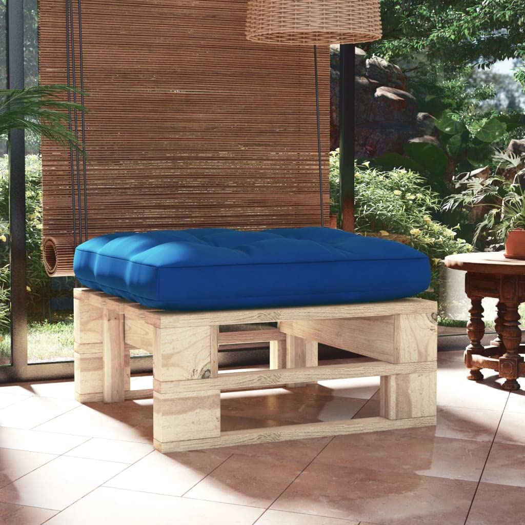 Ottomana da Giardino in Legno di Pino Impregnato con Cuscino Blu, Poggiapiedi 60x60x25 cm per Salotto Esterno, Patio, Terrazzo, Set Lounge Relax Modulare