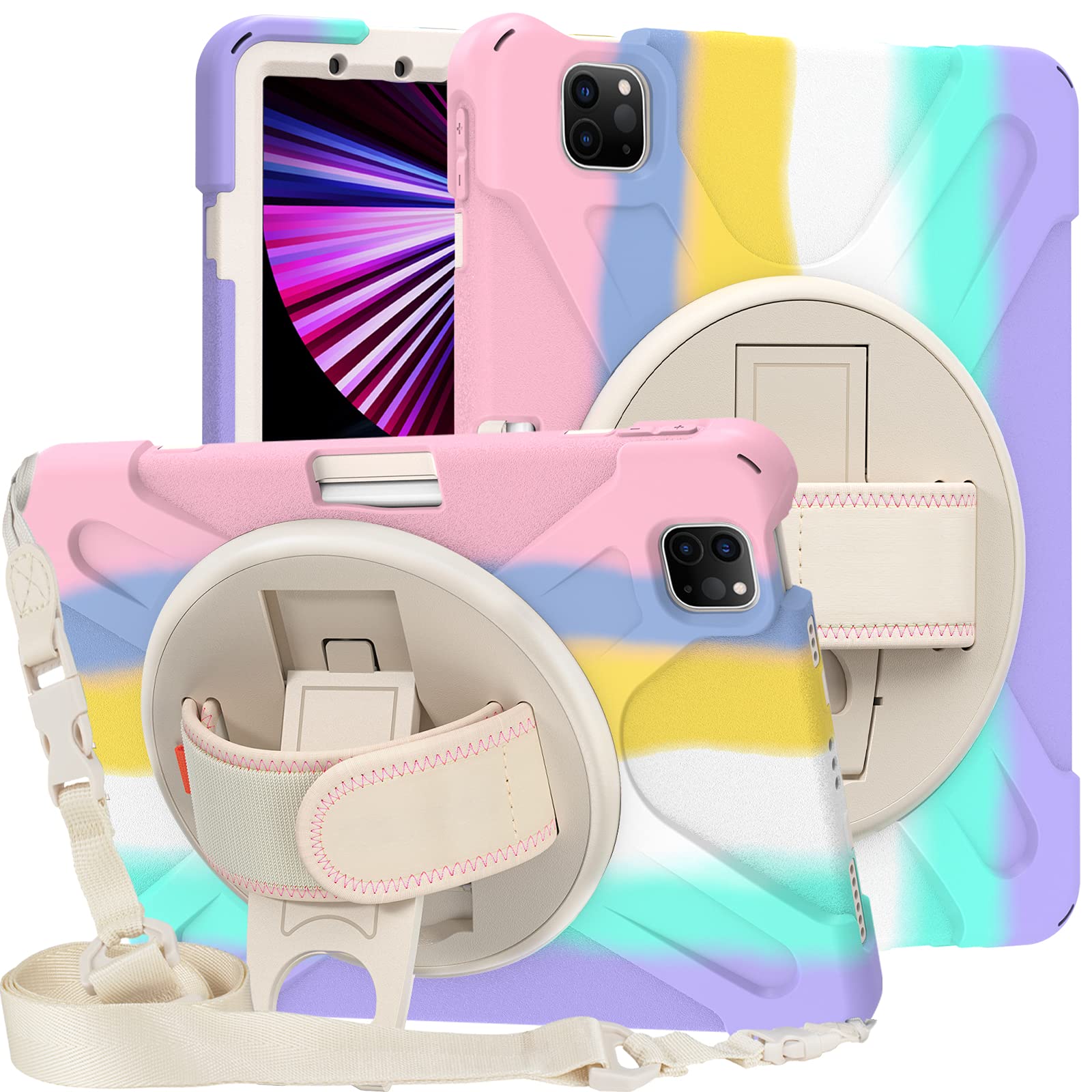 ProElite Rugged 3 Layer Armor case Cover for Apple iPad Air 5th/4th Gen 10.9" with Hand Grip, Pencil Holder and Rotating Kickstand, Rainbow (B09F9C5CBT) Amazon Price History, Amazon Price Tracker