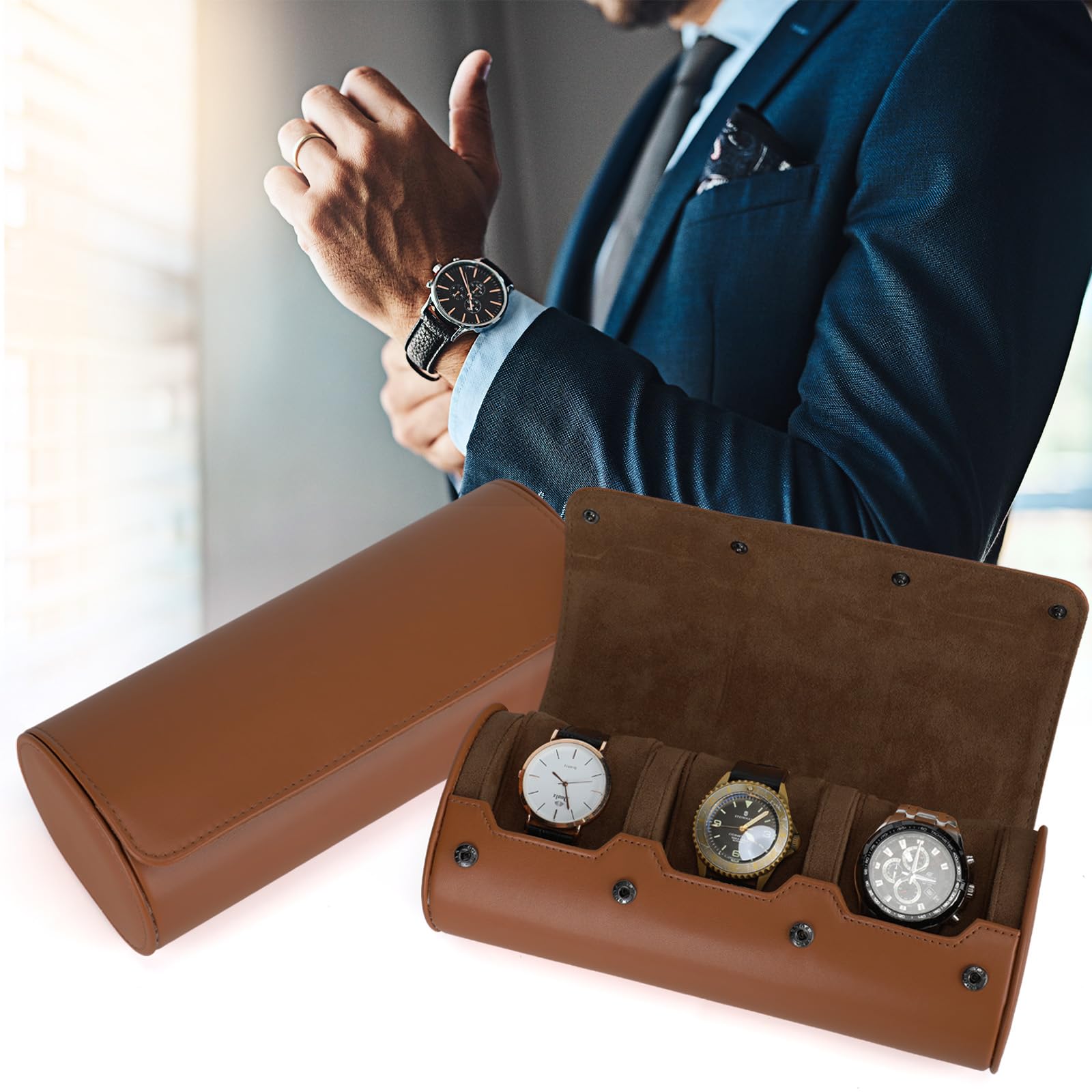 BAIGIO Coffret Montre Homme et Femme - Boîte de Rangement Montre Voyage (Marron foncé-3)