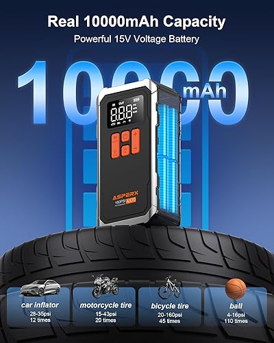 Miniatura 6 de 160PSI Tire Inflator Portable Air Compressor - Cordless Air Pump for Car Tires with 10000mAh Battery, 4+N Smart Modes, Digital Pressure Gauge, LED