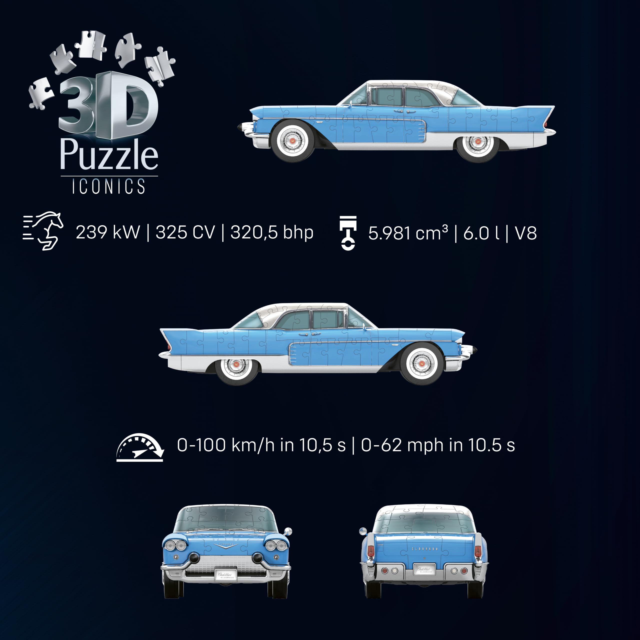 Ravensburger 3D Puzzle Iconics: 12008040 - Iconics Cadillac Eldorado Brougham - Eine wahre Ikone im 3D Puzzle Modellformat