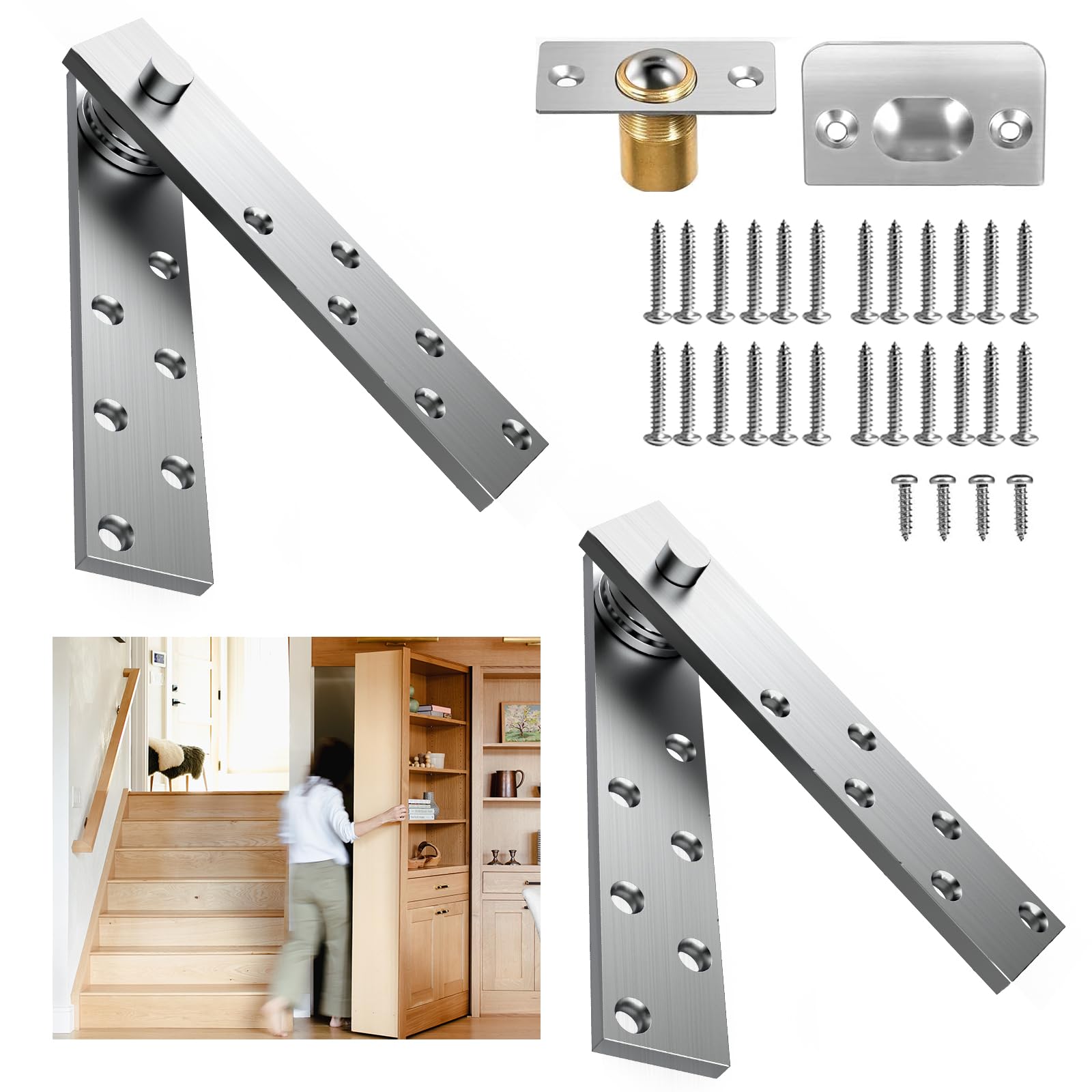 Sponsored Ad – Hidden Door Hinge,Door Pivot Hinges for Hidden Door Bookcase Heavy Side Type (Silver, Big 1PCS)
