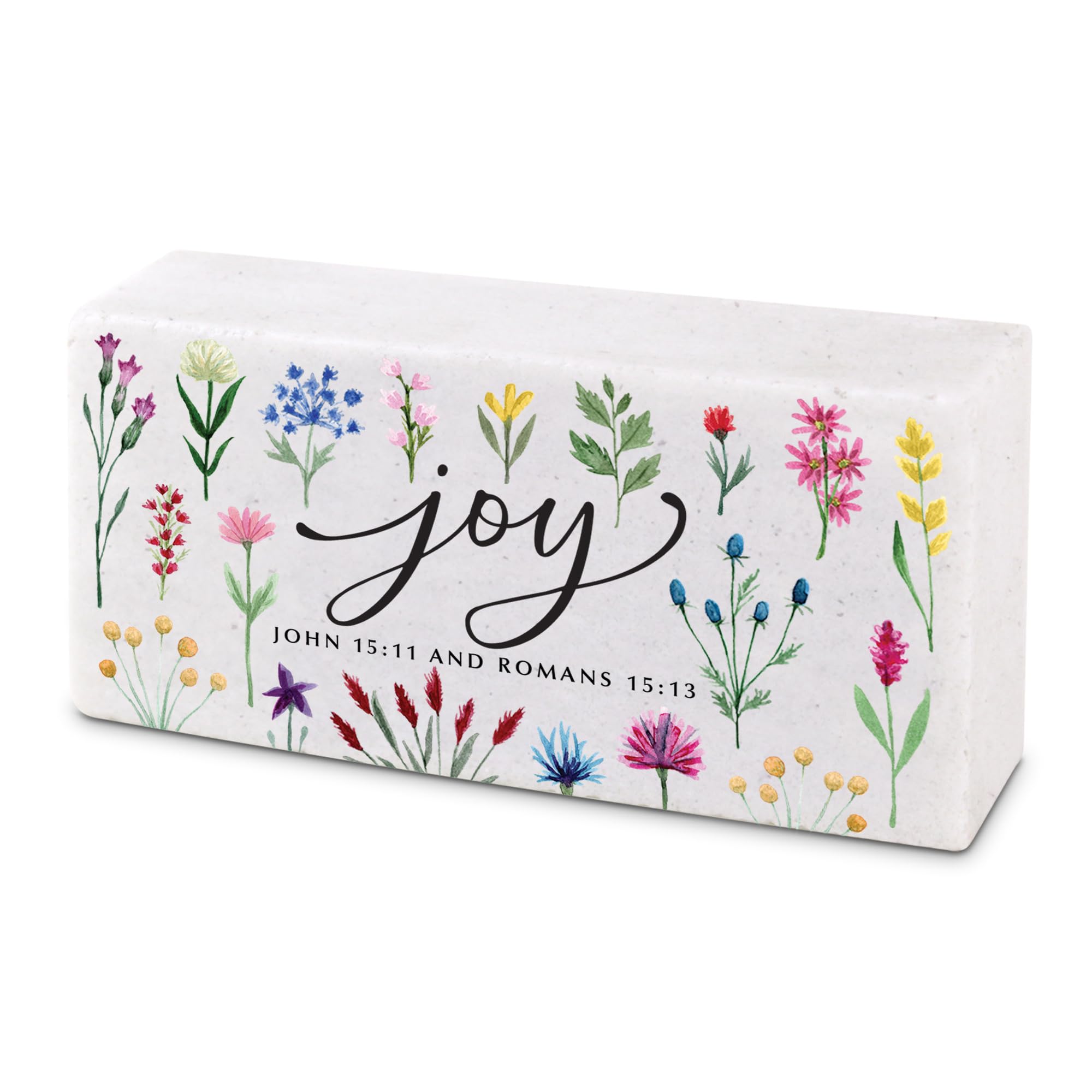 Lighthouse Christian Products Floral Blessed Christian Plaque Block – Inspirational Scripture Decor, Cast Stone Tabletop Sign, 4 x 2 Inches
