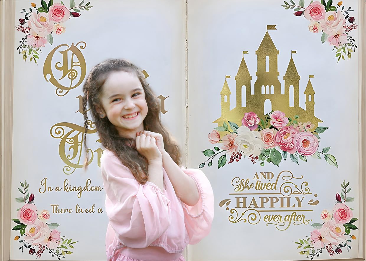 AIBIIN Märchen-Banner „Once Upon A Time“ – 180x110 Cm Fotohintergrund Mit Schloss, Rosa, Floral, Für Hochzeit, Babyparty, Geburtstag