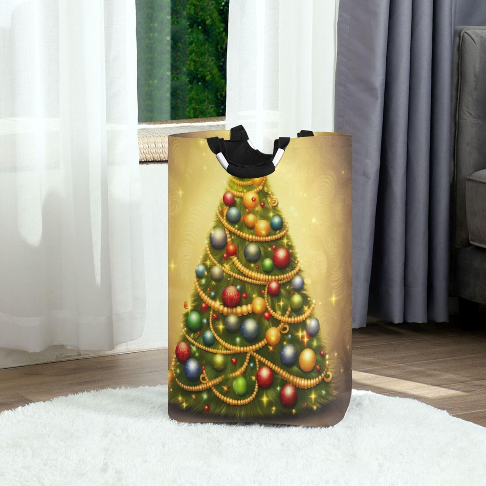 Jihqo Laundry Hamper Basket Christmas Tree Balls Collapsible Nursery Storage Bin Waterproof Clothing Baskets for Home Bedroom Bathroom Washing Room