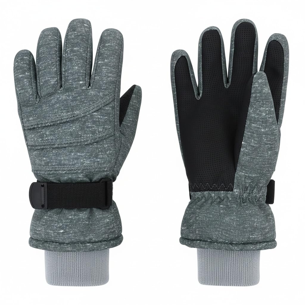 Duoyeree Kids Winter Gloves, Waterproof 5-Finger Ski Gloves 4-13Y