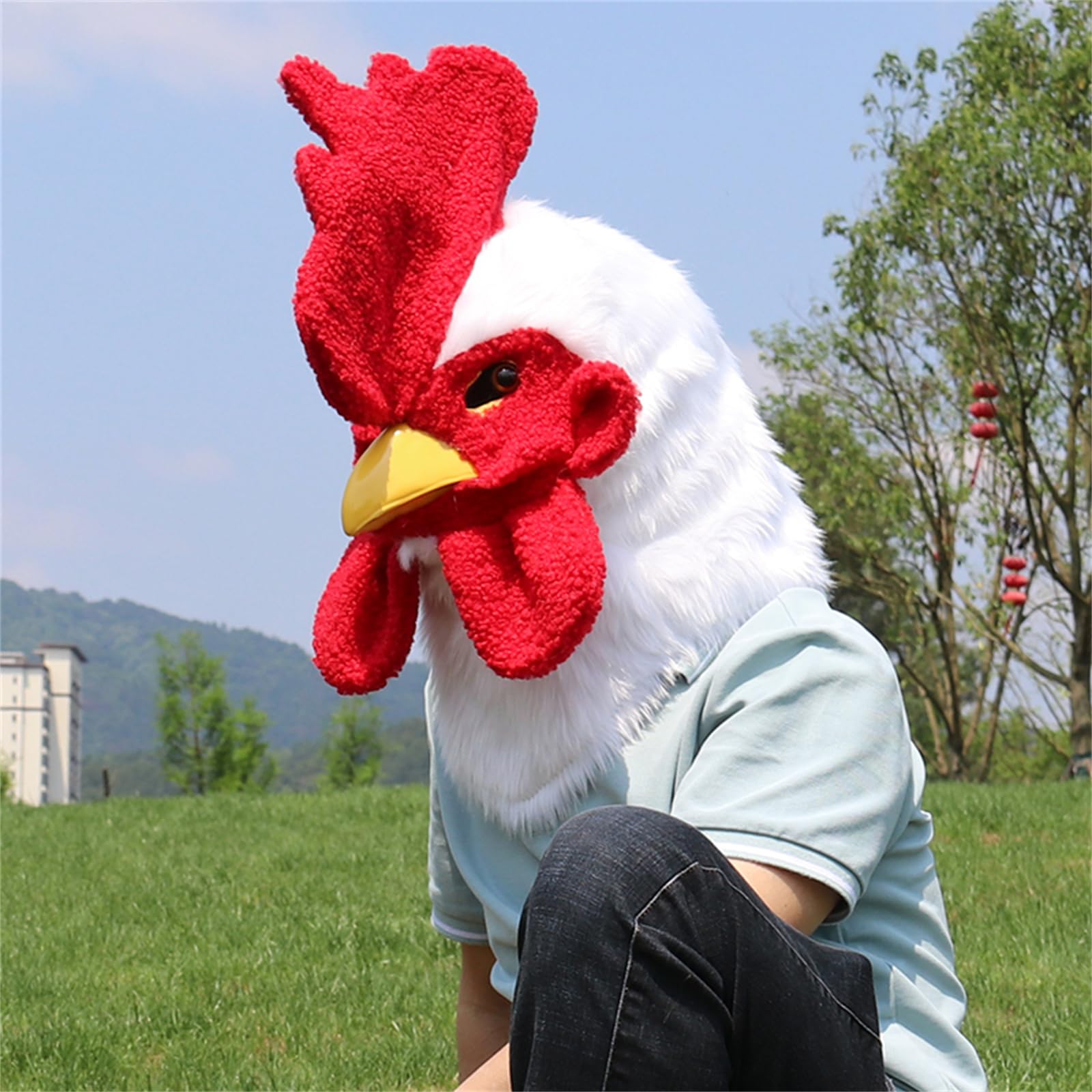 Xerial Realistic Mouth Movable Chicken Mask with LED Eeys Novelty Furry Moving Jaw Rooster Mask Animal Mask for