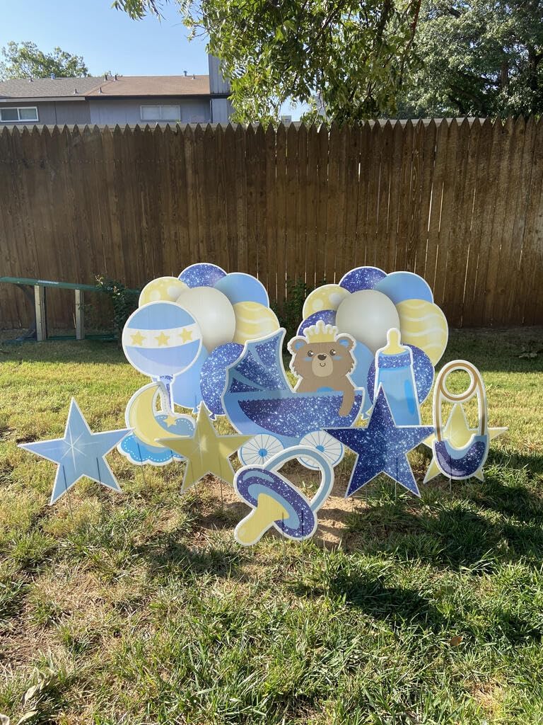 VictoryStore Yard Decorations Sparkle Baby Yard Card Flair & Accessories 11 Pc Set, Includes Stakes (Blue Baby 18980)