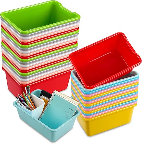 Contenedores de almacenamiento para el aula, cubos de plástico a granel, contenedores de almacenamiento coloridos multiusos, bandeja de juguetes