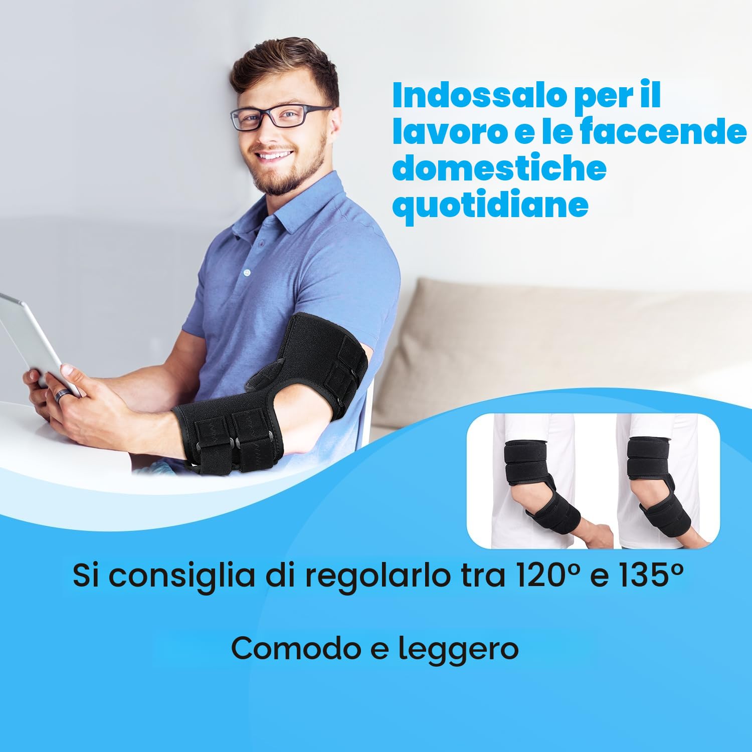 Tutore Tunnel Cubitale Sindrome,Tutore Gomito Nervo Ulnare,Stecca Immobilizzatore Gomito per Notte Dormendo e Giorno Lavorando,4 Angoli Regolabili,per Donne & Uomini,Braccio Destro & Sinistro-M