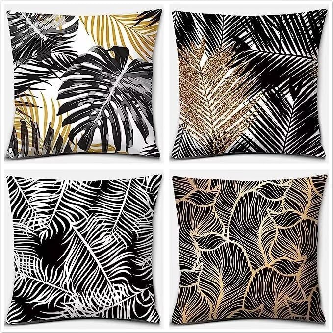 Housse coussin 50x50cm plantes tropicales lot de 4 taies d'oreiller douces pour salon