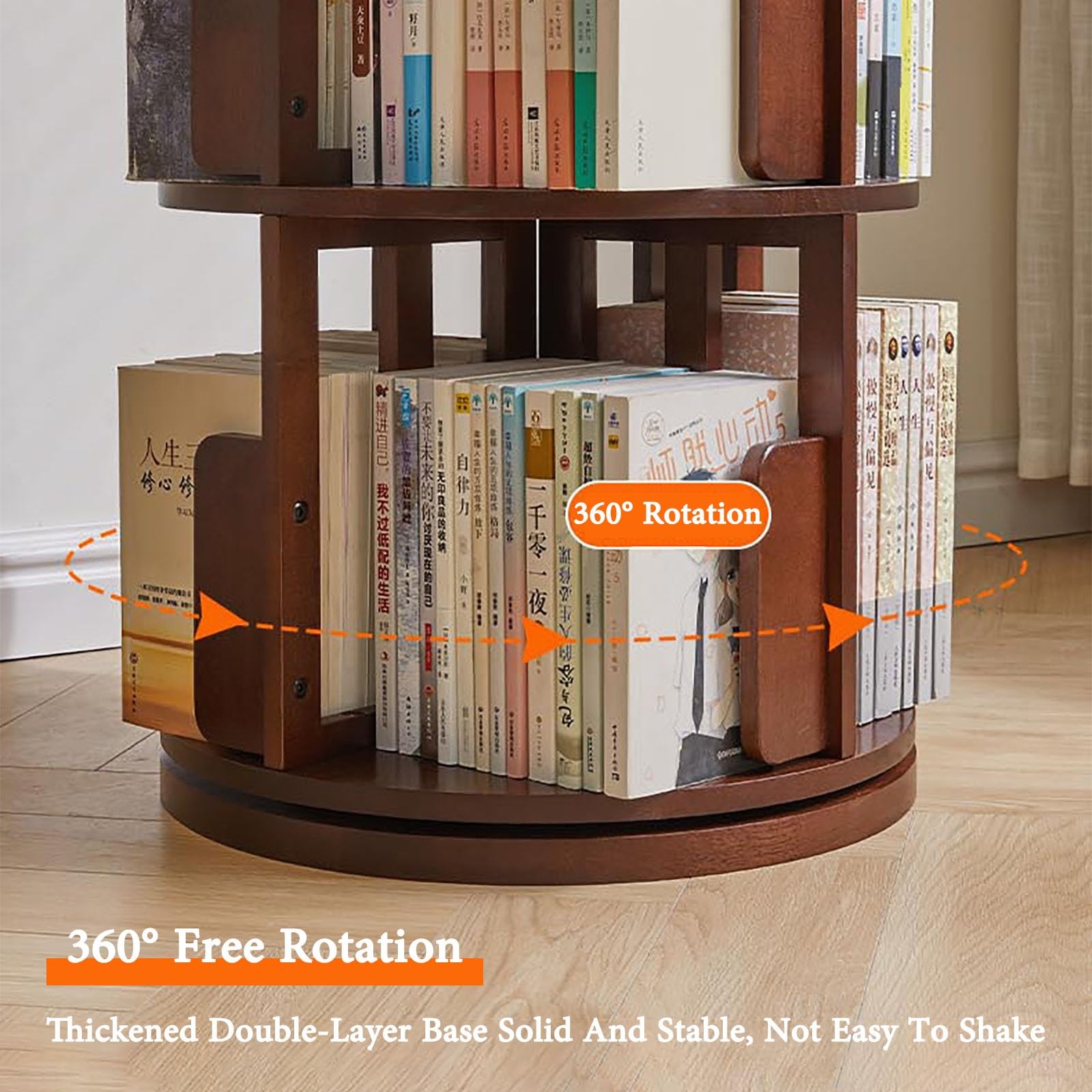 Amazon｜回転式本棚 6段 天然無垢材 絵本棚 大容量 ラウンド本棚 組立