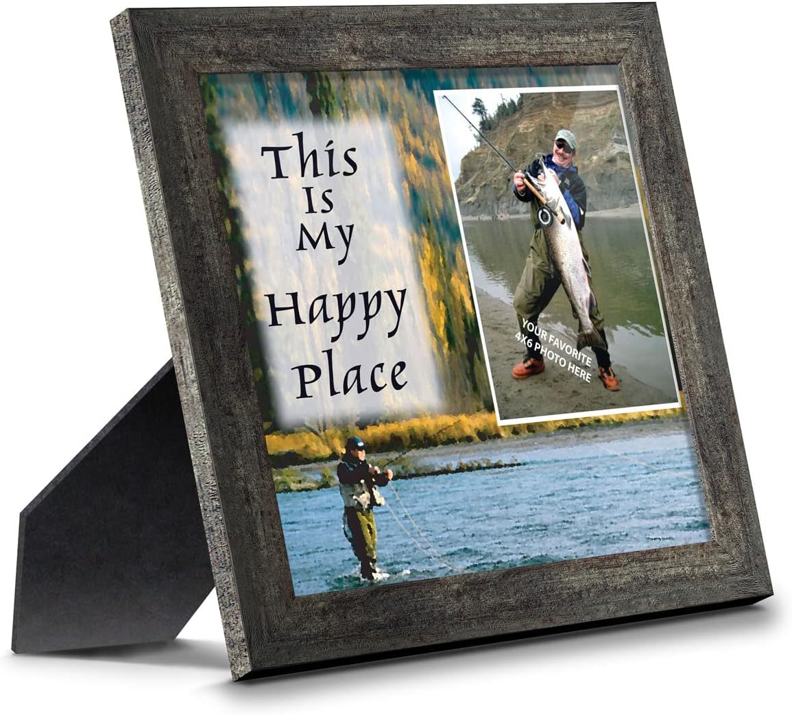 Fly Fishermen Happy Place, Personalized Picture Frame decorations for home and office, 10X10 9729BW
