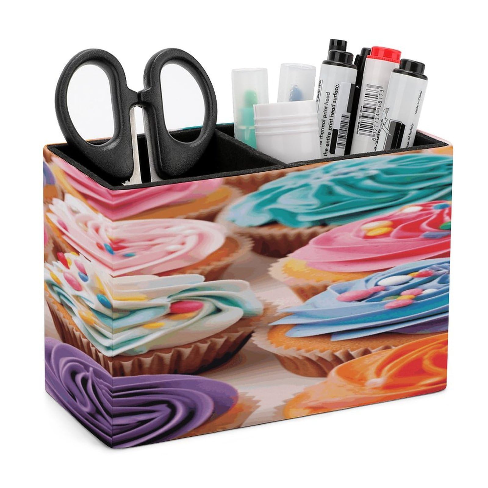 JTREHY Birthday Cupcakes Pencil Holder Exquisite Fashion Leather Pen Receptacle Soft High-End Pen Container for Office Home Accessories Or Housewarming Present