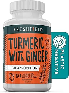 Freshfield Vegan Turmeric and Ginger w/Bioperine®: Curcumin Supplement Pills, 600mg of Bioactive Compounds with Powerful Properties per Capsule, High Absorption, 95% Curcuminoids, 2 Month Supply.