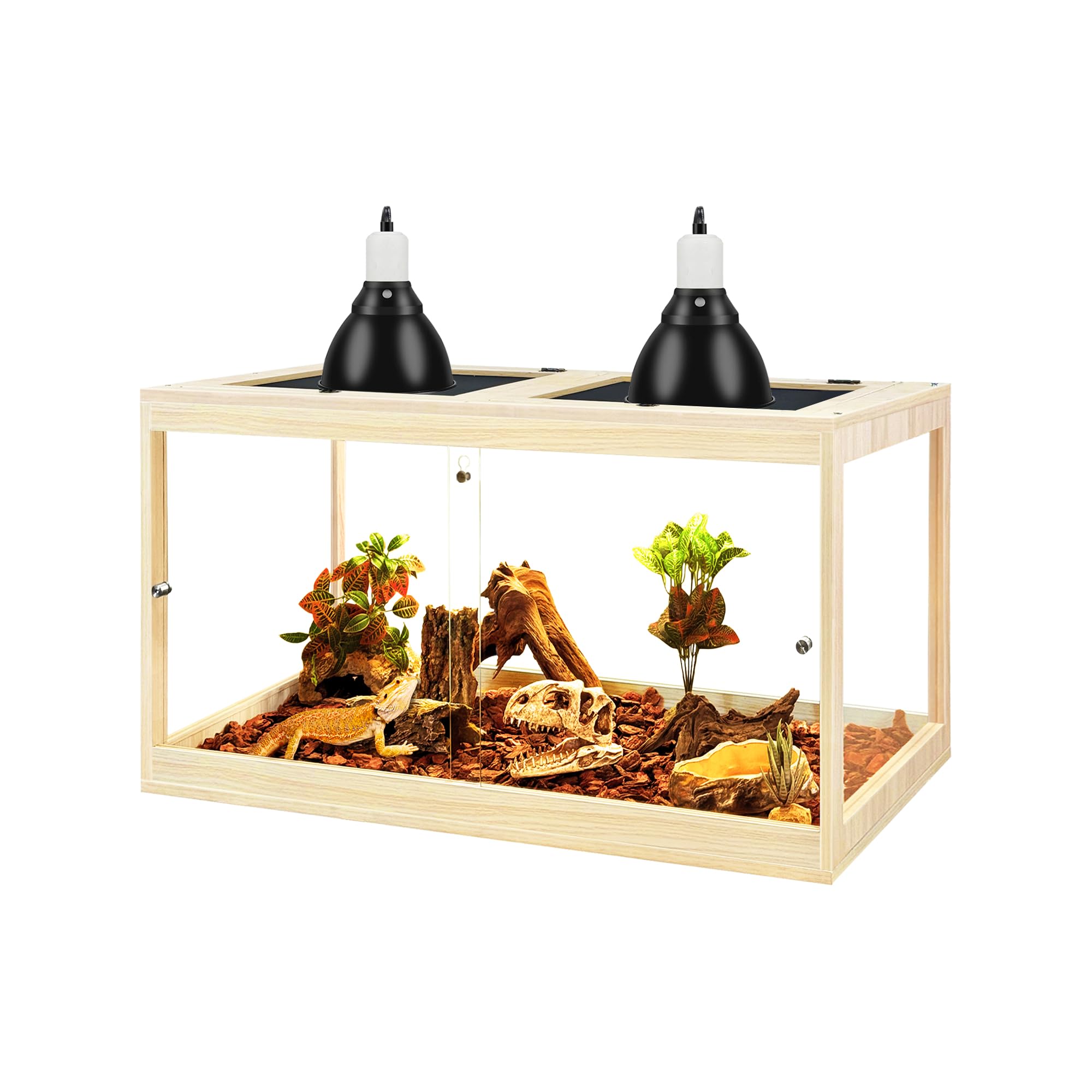 Prolee Tempered Glass Bearded Dragon Tank 28 Gallon, Lizard Tank, Reptile Tank with Metal Mesh Roof Door, Snake Tank with Lock Design, 24" Long, Oak