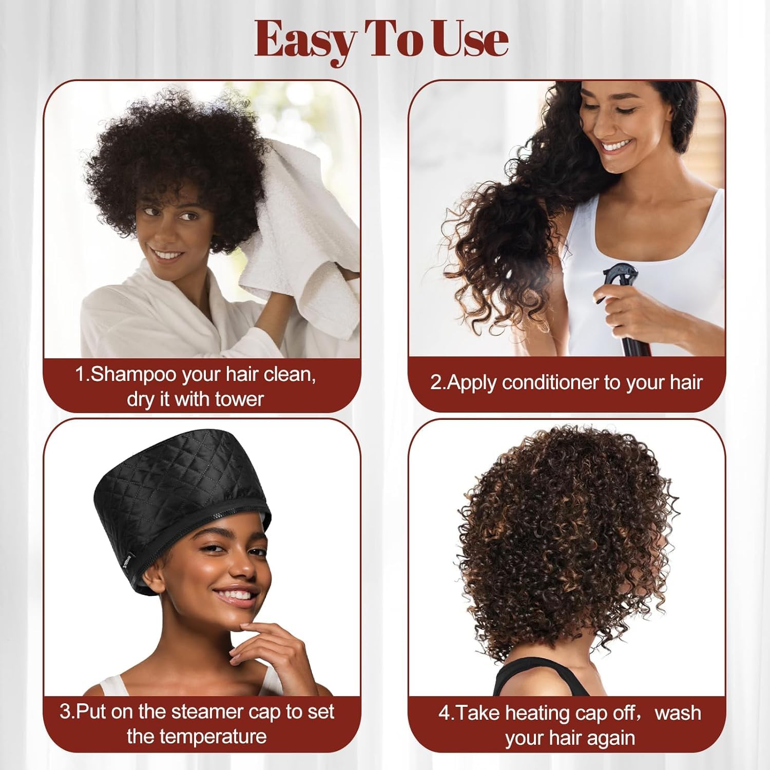 TEPENAR Bonnet vapeur professionnel avec 10 niveaux de chauffage et 3 minuteries - Capuchon chauffant électrique pour soins intensifs des cheveux naturels et afro - Hotte chaude portable pour la