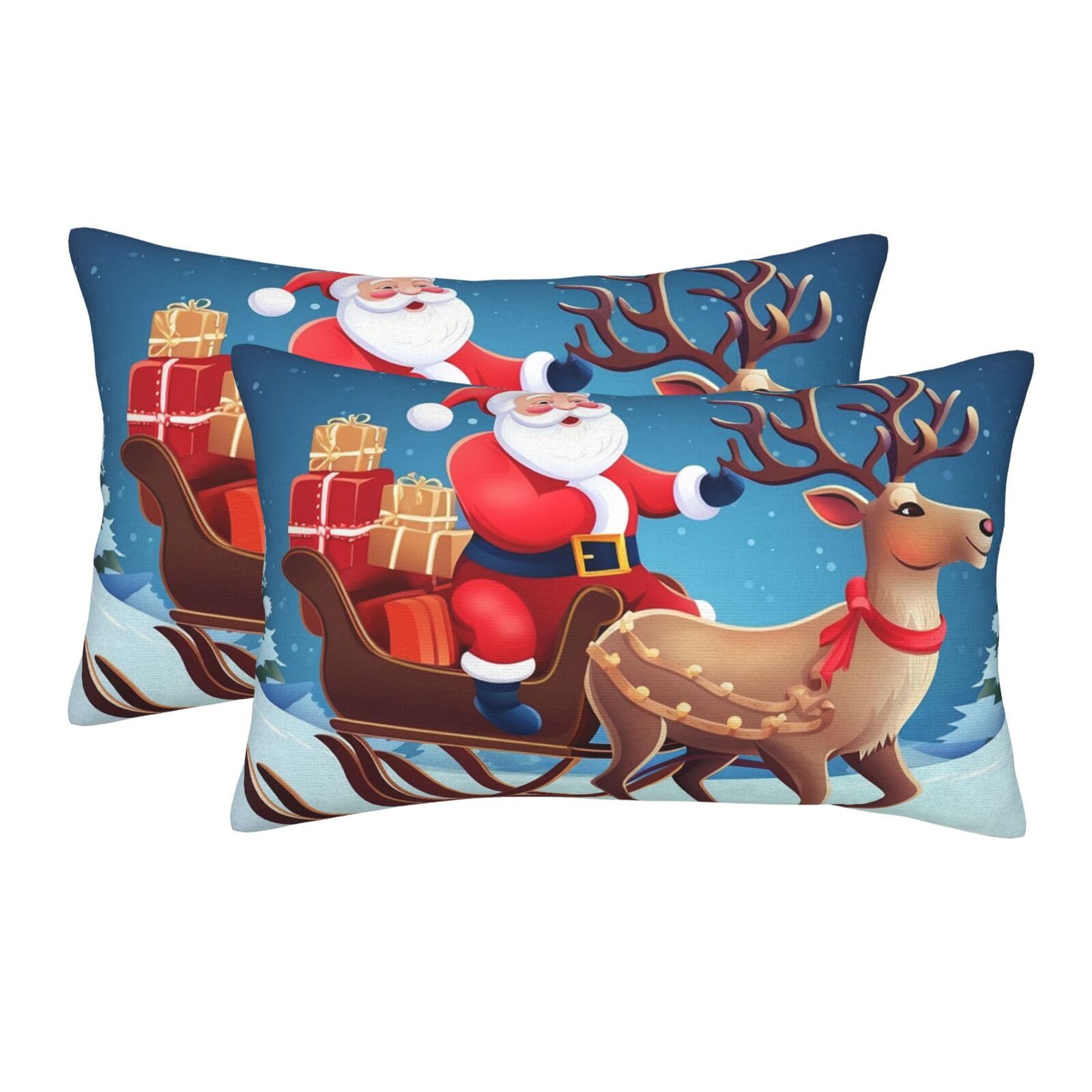 2 Pack Standard Size Pillow Cases for Hair and Skin Soft Breathable Pillow Case Covers with Hidden Zipper Christmas Santa Deer Pillowcase 14"x20" Pillow Cover for Sleeping Gift