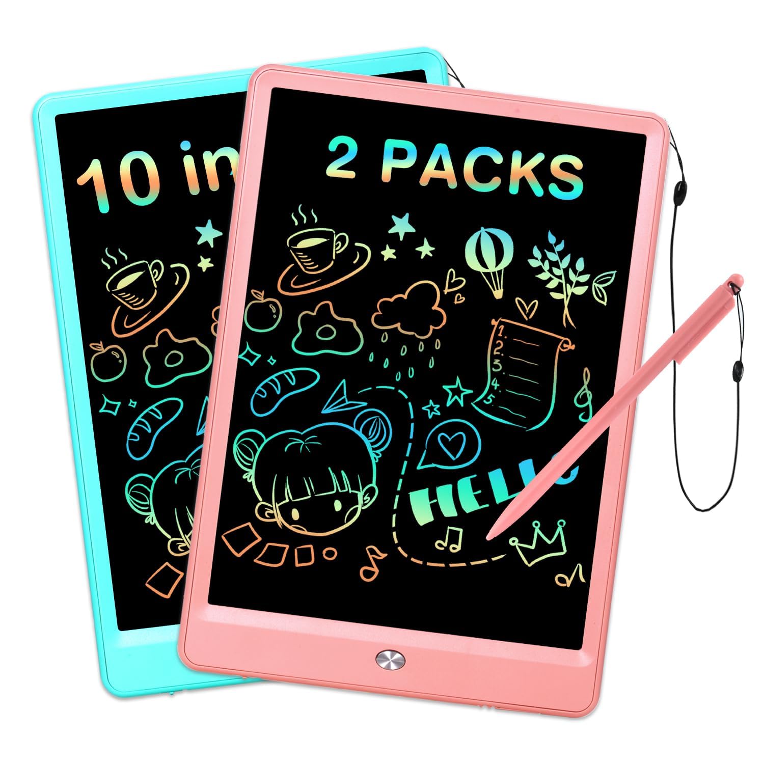 EooCoo LCD Writing Tablet for Kids, 10 Inch Colorful Doodle Board Drawing Pad 2 Pack, Learning Toys for Toddlers, No Mess Coloring Books for Travel, Easter Basket Stuffers