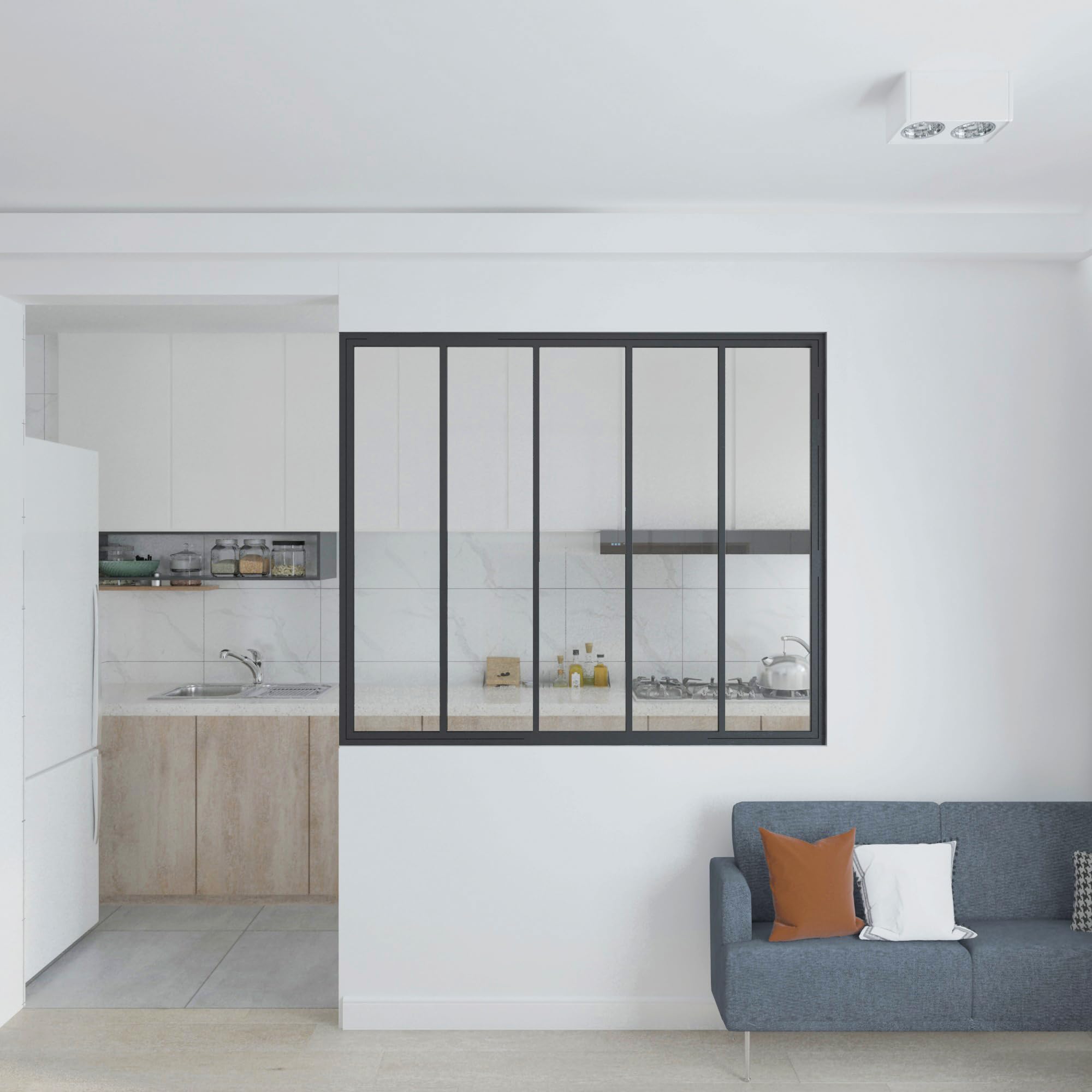 Schulte verrière fenêtre intérieur h.130xl.153 cm, 5 vitrages, cadre noir | style atelier carreaux transparents prête à poser