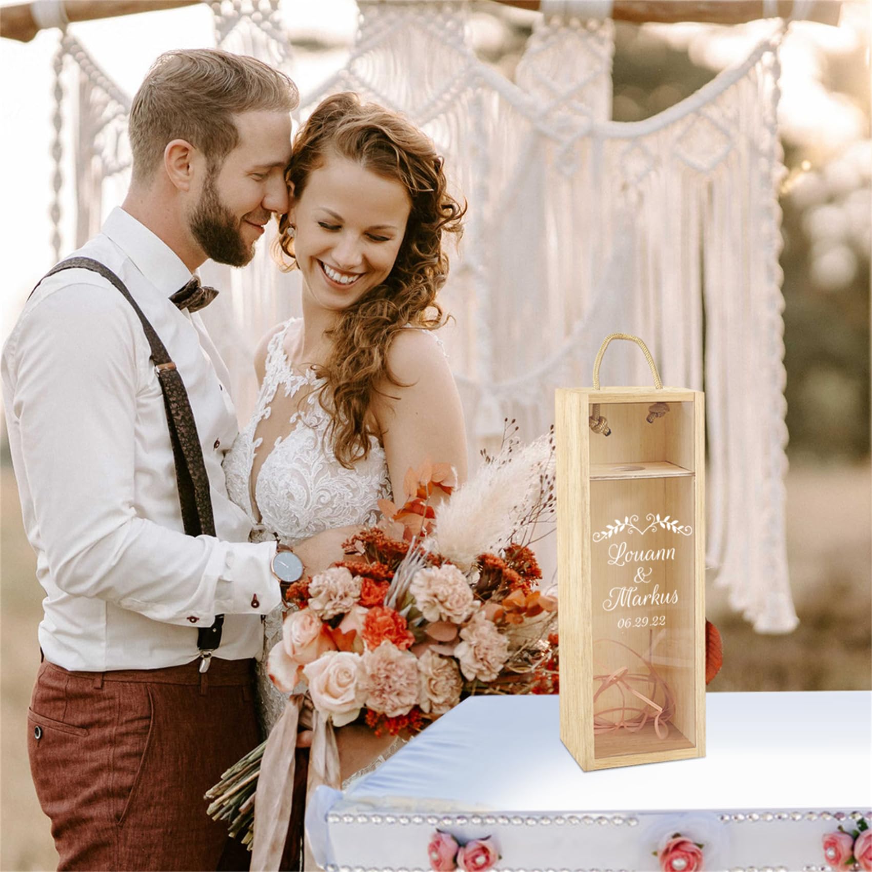 Personalised Wooden Wine Or Champagne Box – Wedding Keepsake Gift For Couple WI-2