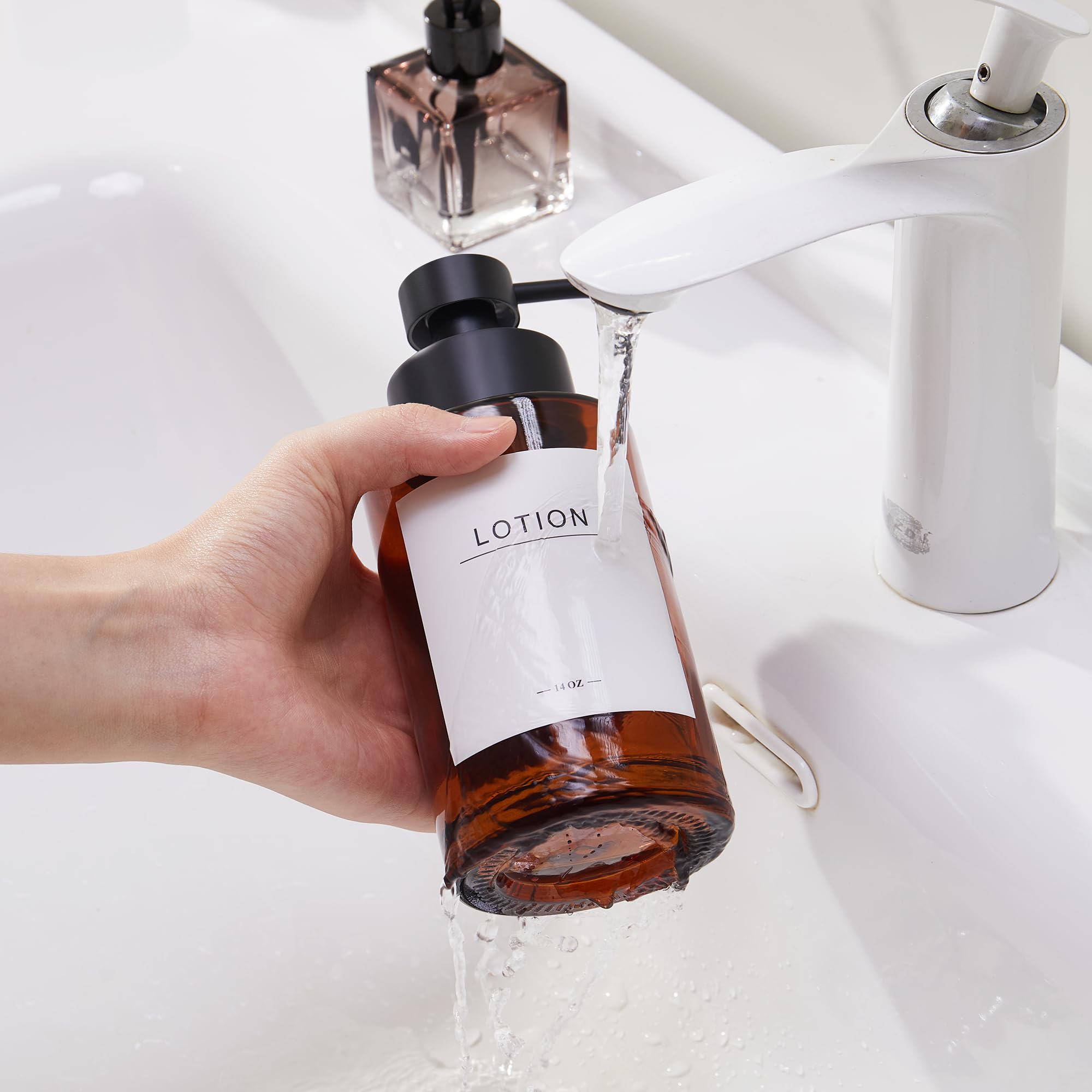 Set dispenser di sapone liquido in vetro spesso, 400 ml, dispenser per sapone liquido a mano da bagno con pompa in acciaio inossidabile, dispenser per sapone per piatti, dispenser di sapone per bagno,